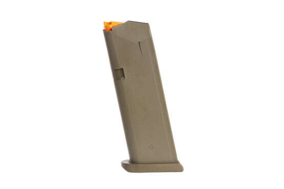 Glock OEM model 19 5th gen hi capacity mags have an olive drab finish and flared base plate for fast magazine changes
